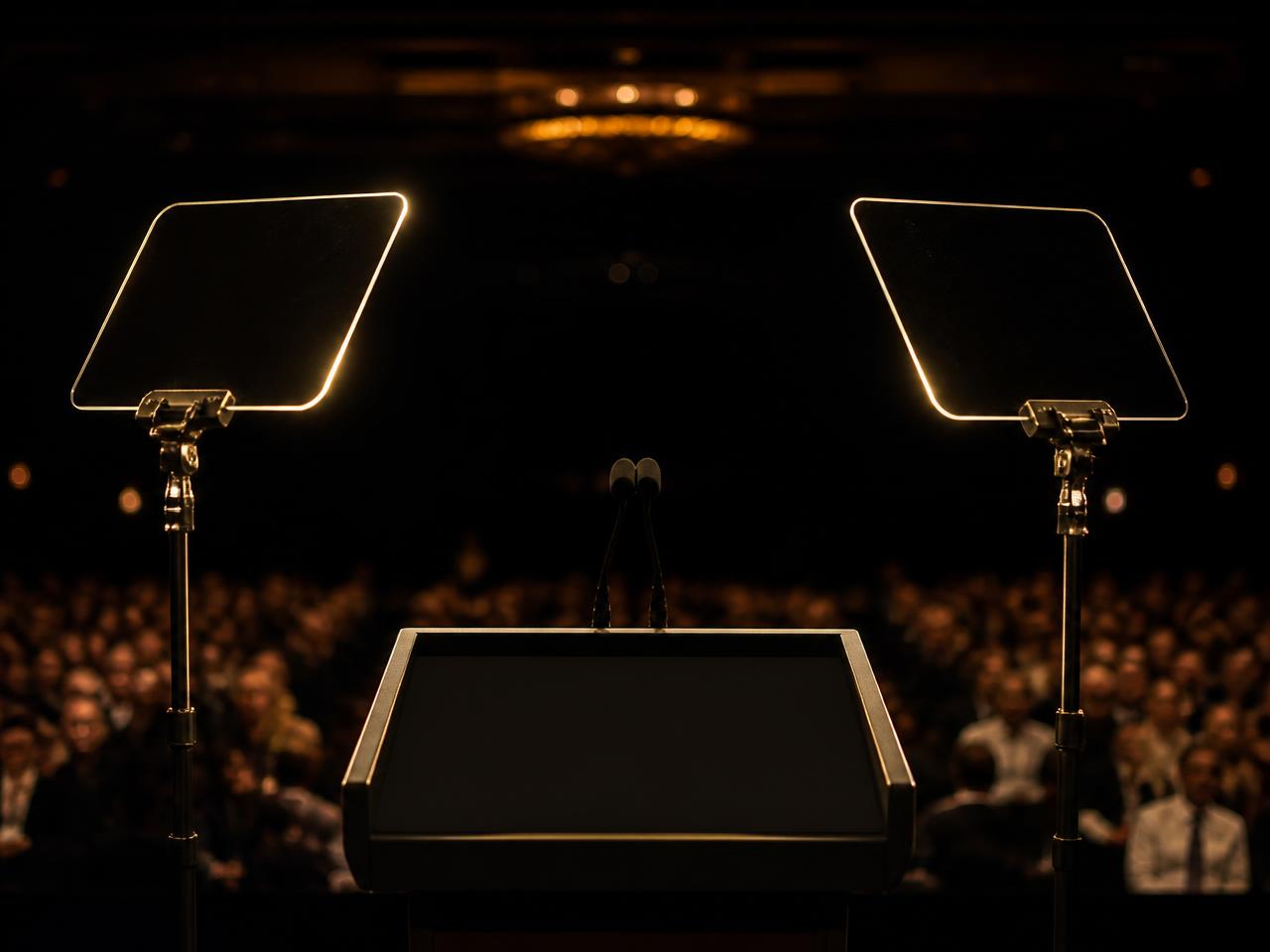Teleprompter Presidenziale durante una produzione professionale